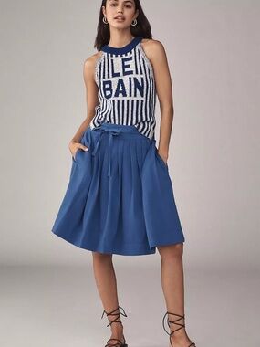 Maeve Bow Front Pleated Knee-Length Skirt